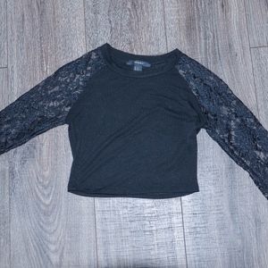 Black crop-top with lace sleeves